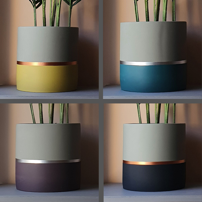 MELROSE extra large concrete planter indoor houseplant plant pot 25cm 10in 10 inch lemon yellow loch blue turquoise teal plum purple silver copper dark grey carbon anthracite graphite neutral Scandi Nordic patterned simple stylish cheap value Edinburgh Scotland UK